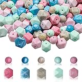 100 PCS Silicone Beads Bulk Silicone Beads for Keychain Making,Polygonal Rubber Beads Colorful Beads for Jewelry Making DIY Crafts Making