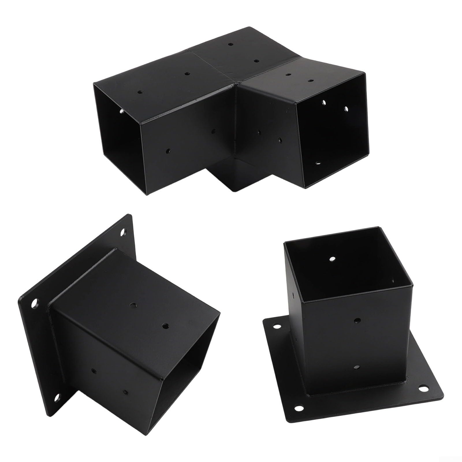 Schrägdach-Pergola-Wandhalterung für 10,2 x 10,2 cm Pfosten, robustes Stahl-3-Wege-Eck-Set mit Befestigungsmaterial, Schwarz (Rechts 15°-Set)