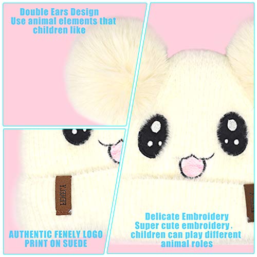 Kids Winter Beanie Knitted Hats For Toddler Baby Girls Boys,Rabbit Cartoon Animal Faux Fur Double Pom Pom Bobble Warm Soft Fleece Cute Infant Stocking Cap For Children #TOP2