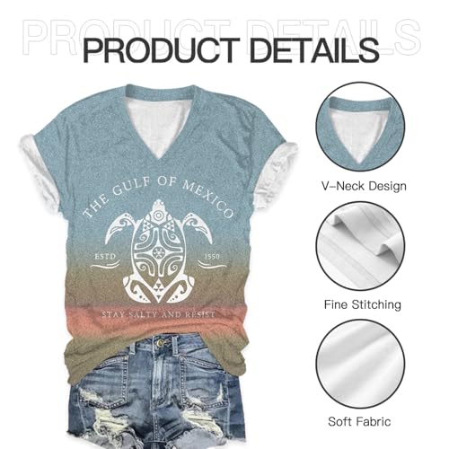 Gulf of Mexico T Shirt Women, Stay Salty and Resist Est 1550 Tshirt V Neck T-Shirt2