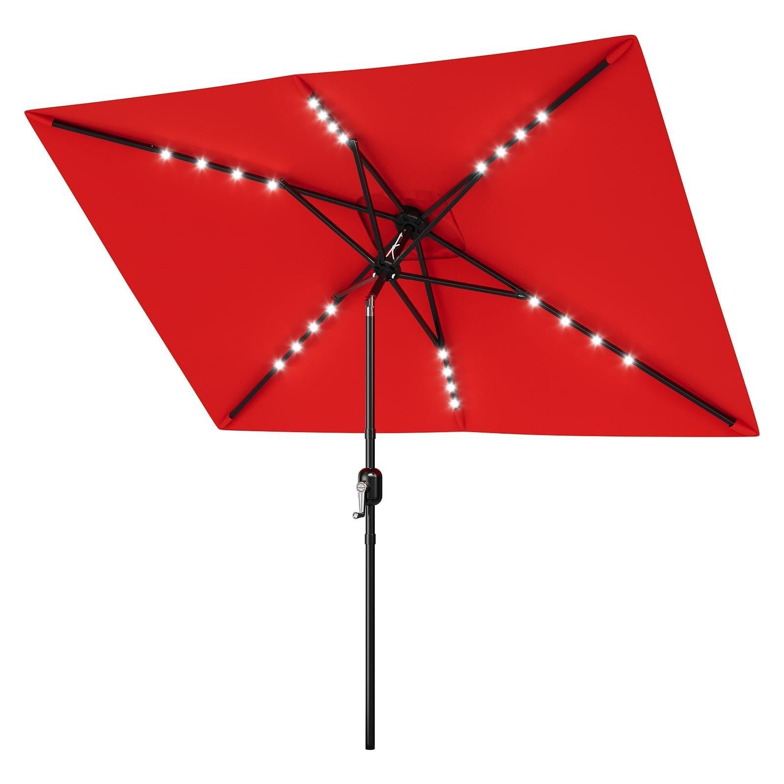 Faltbarer Rechteckiger Sonnenschirm Mit Solar-LED-Licht, Sonnenschutzdach Mit Kurbel Und Kippfunktion, Atmungsaktiver Sommerschirm, Für Strände Und Schwimmbäder, 300x200x250cm (Ohne Sockel)