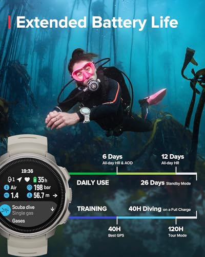 Image of SUUNTO Ocean Dive Computer, GPS Multisport Watch for Training, Underwater Route Tracking & Wireless Tank Pressure Monitor, AMOLED Touchscreen, Dualband GNSS, Offline Map, 26D Battery Life, Sand