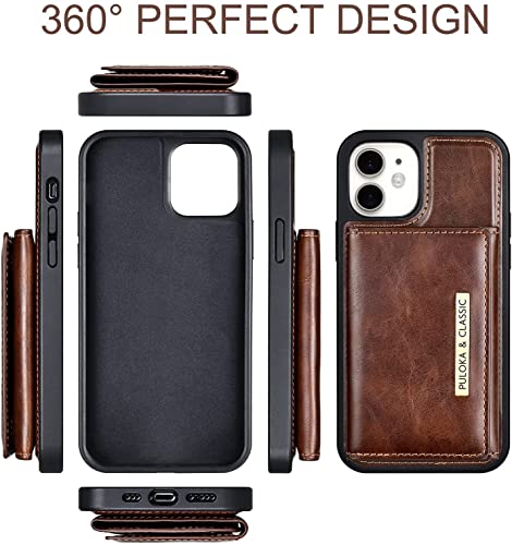 Image of PULOKA Compatible for iPhone 11 Pu Leather Wallet Case Cover with 5 Card or Cash Slot Magnetic Detachable 2 in 1 Removable Smart Case - Brown