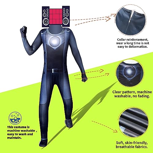 Poterloy Skibidi Toilet Costume for Boy TV Man Bodysuit NEW GOD TV Man BOSS Cosplay Video Game Jumpsuit for Halloween with Mask 5-6 Years - Thumbnail 3