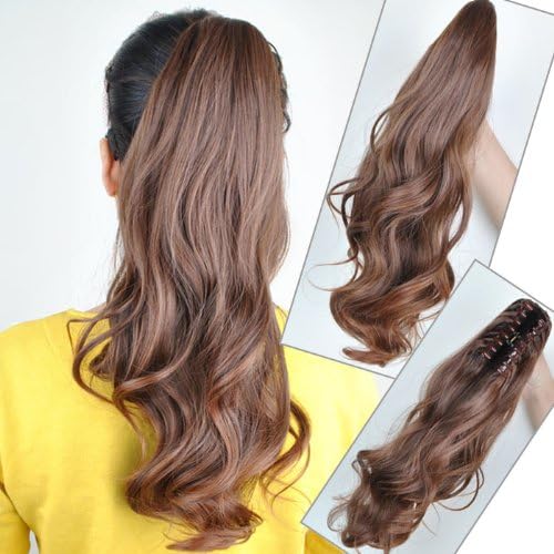 Fashion Girl's Hairpiece Long Wave Claw Clip Ponytail Hair Extensions PP47 (brownish black)