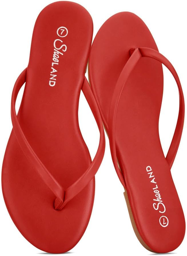 Shoe Land Flip Flops for Women – Memory Foam Flat Sandals with Vegan Leather | Lightweight Summer Slides for Beach, Travel & Everyday Wear | Non-Slip Comfort Sandals