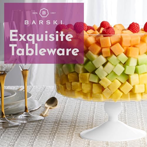 Barski European Large 170 oz Trifle Bowl - Glass Trifle Bowl on White Pedestal - 5 Quarts - 9.5 Inch Round Serving Bowl Decoration Dish - Layering Cake Plate Display Stand for Dessert, Fruit, Salad