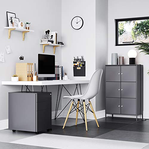Songmics Storage Cabinet, 3-Tier Metal Office Cabinet, Multipurpose Storage Organiser Stand With 6 Doors, 27.5 X 14.2 X 44.2 Inches, Max. Load Capacity 33 Lb Per Shelf, Gray Uomc06Gb #TOP2