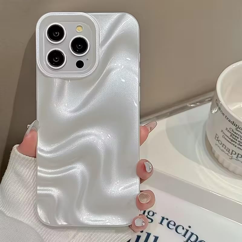 Image of COVERLY Pearl White Swirl Back Case Cover for iPhone 12 Pro | Hot Minimalist Faux Wave Cute Design | Camera Lens Protection | Soft Silicone Aesthetic Glossy Cover for Girls & Women (White, Shockproof)