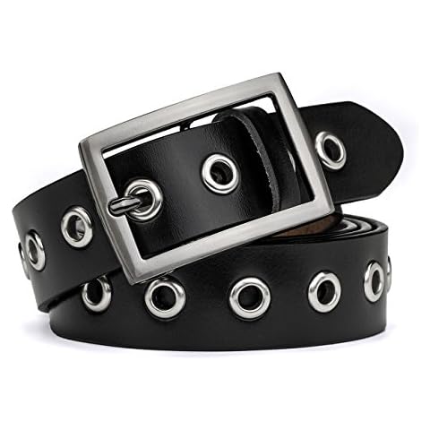 McFanBe Women Leather Belt for Lady Girls with Alloy Buckle for Dress Jeans 1.1 Inches Width (M:105cm(Fit waist size 85-94cm/34"-37"), B:Black) Cover