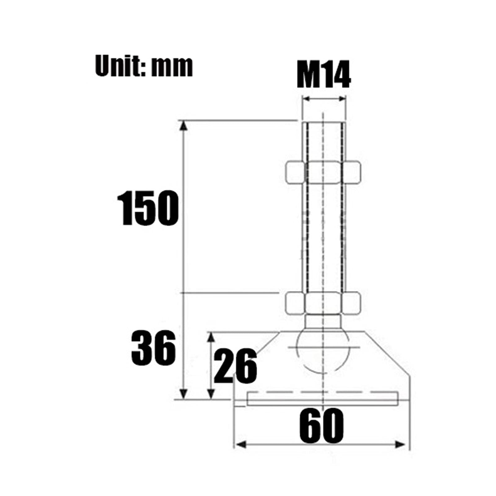 Pies niveladores, nivelador de muebles roscados de 6 piezas, base de 2,4 pulgadas de diámetro, pie nivelador deslizante ajustable, utilizado para banco de trabajo, máquina, pie de soporte para máqui