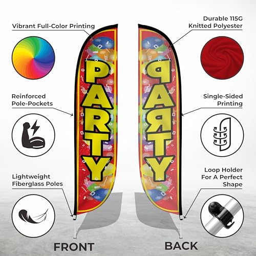 LookOurWay Feather Flag Set, 12 ft Advertising Flag with Fiberglass Poles and Ground Spike for Business Promotion, Party