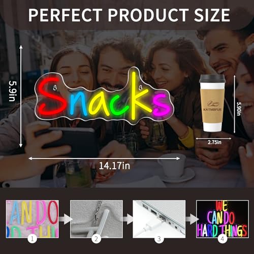 Image of Snacks LED Neon Sign 14.17 Inch USB Wall Decor Light for Snack Bar Kitchen | 10 Level Dimmable | Acrylic Silicone Build | Full Mount Hardware | Low Voltage Safe, Fit Mancave Home Theater Multicolor