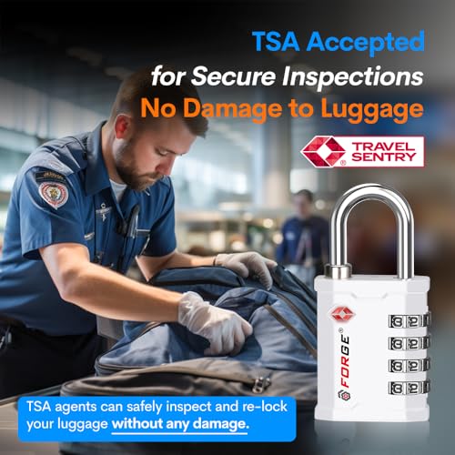 Image of FORGE 4 Digit TSA Approved Combinaiton Lock, Great for Tool Box and Case Lock, Combination Padlock for Travel, White 1 Lock.