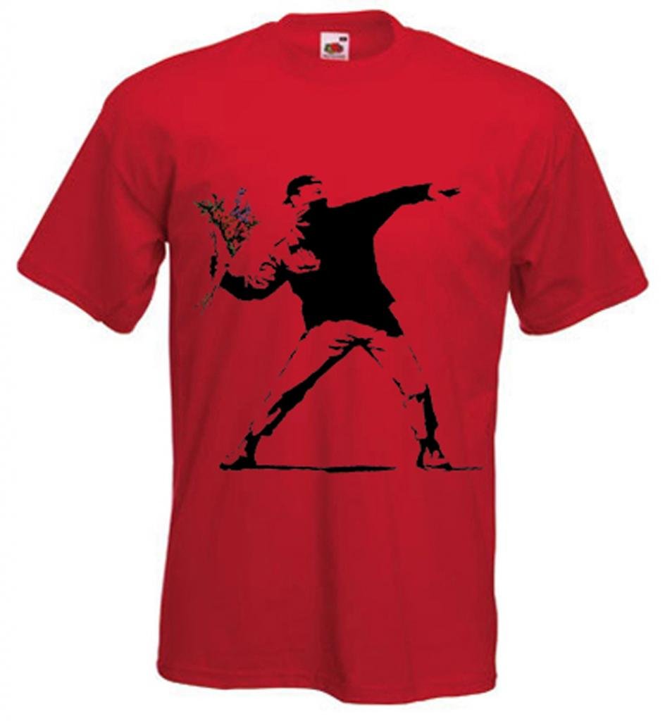 Tribal T-Shirts Red Banksy T-Shirt - Flower Thrower - Medium