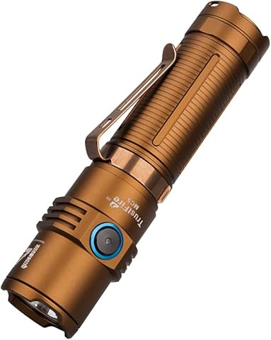 TrustFire MC5 Linterna, Linterna Led Recargable de 3300 Lúmenes, Más Brillante Linterna Táctica, Linternas LED Alta Potencia IPX8 Impermeable, Linterna de Caza con 5 Modos - Desierto Amarillo