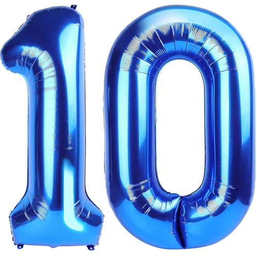 Image of Number Balloons Navy Blue Balloons - Giant Number 10 Balloon, Blue 10th Number Balloon Birthday Decorations for Boys