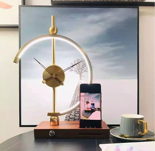 Miniatura 3 de Reloj 'Golden Time'  Lámpara de mesa  Qi inalámbrico y cargador USB para el hogar, oficina y hotel, reloj analógico dorado con manecillas de madera,