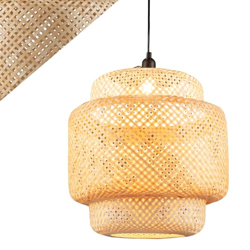HOMASIS Lampada a Sospensione in Bambù Intrecciato, Lampadario Camera da Letto a Soffitto con Cavo Regolabile, Adatto per Lampadine E27, Illuminazione Interno per Cucina, Soggiorno, Corridoio, 40 cm