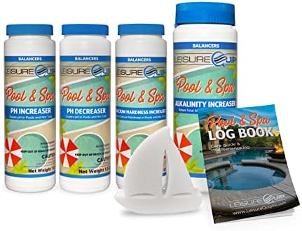 LeisureQuip Pool & Spa Chemical Balancer Maintenance Kit - Contains Alkalinity Increaser, Calcium Increaser, pH Increaser, pH Decreaser, Scum Absorber, & Pool & Hot Tub Log Book