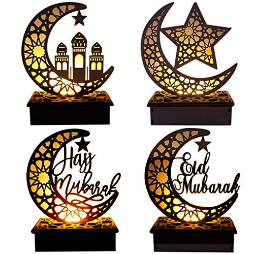 Eid Crafts Night Light Ramadan Mubarak Lamp Decorations Handmade 3D Wooden Moon Star Led Lights Decor Home Party Bedroom Eid Ornaments Gift For Muslims, Islamic Wall Table Decor - J #TOP4