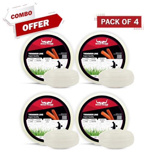 Image of Balwaan Krishi Trimmer Line | Nylon Rope Bundle for Brush Cutter| Accessory of Tap n Go | Grass Cutter, Trimmer, Tap n Go | Suitable for All Types of Brush Cutters (Round, Pack of 4)|NRR-350 (White)