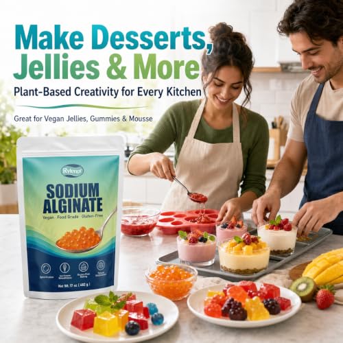 Image of 17 oz Pure Sodium Alginate Powder Food Grade - Thickener & Gelling Agent for Spherification Caviar, Desserts, Meat Products, Dairy Alternatives | Vegan, Gluten-Free, Keto-Friendly, Chefs (17 oz (482 g))