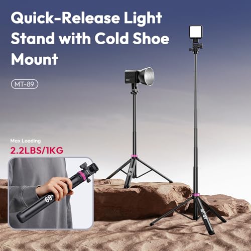 Image of ULANZI MT-89 Extendable Tripod Aluminum, 82 inch Portable Adjustable Light Stand with 1 /4 inch Screw & Ulanzi C60RGB 60W RGB COB Video Light Mini Bowens Portable LED Photography Continuous Light