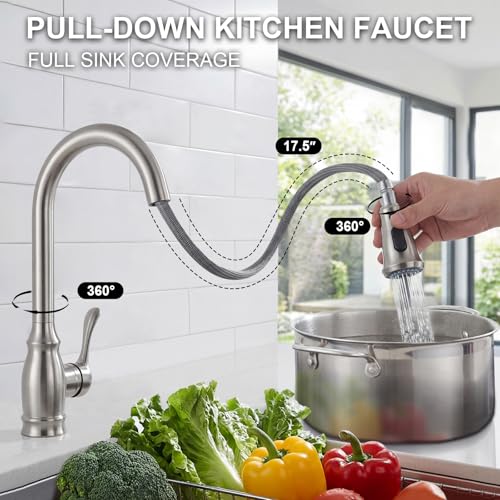 Dopukie Kitchen Sink Faucet with Pull Down Sprayer, High Arc Single Handle Kitchen Faucet 2-Function 360° Swivel Stainless Steel Sink Faucet - Brushed Nickel by Dopukie - Used condition - Image 3