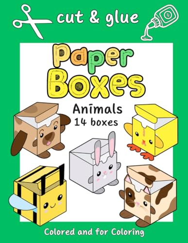 Cut & Glue - Paper Boxes Animals - Activity Book for Kids - 14 Boxes Colored and For Coloring: Fun with Scissors and Glue: Create and Color Cute ... Chicken, Dog, Cat, Unicorn, Zebra and Bee. image 2