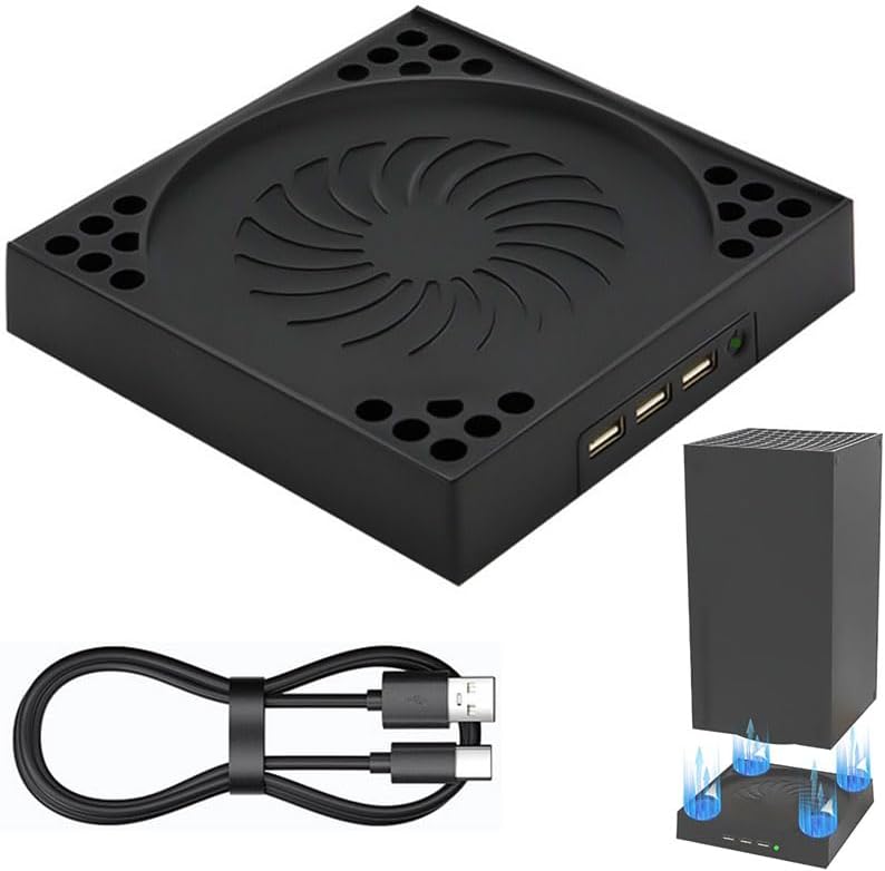 Cooling Fan for Xbox Series X，Desktop Cooling Stand Built-in 2 Turbo Fans with Adjustable air Speed 3 USB Ports USB-C Cable Included