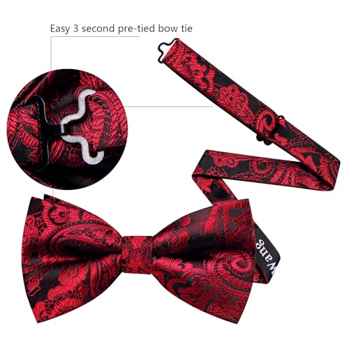Image of YOHOWA Mens Bow Tie Set Paisley Pre-tied Bowties Adjustable with Handkerchief Cufflinks Gold Ring Set Wedding Prom Party