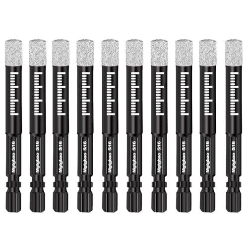 Larouoba 10pc 5/16” Dry Diamond Drill Bits Set，10PCS 8mm Hex Shank Core Drill Bit Brazed with Cooling Wax for Porcelain Tile Ceramic Concrete Granite Marble Hard Materials (not for Wood).