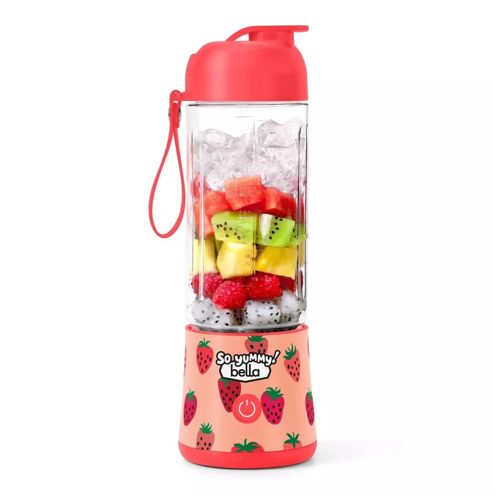 So Yummy by Bella Portable To Go Blender: Cordless, Lightweight, and Perfect for On-the-Go Adventures! Enjoy 30 Blends on a Single Charge, Explore 100+ Exclusive Recipes (Strawberry Pattern)