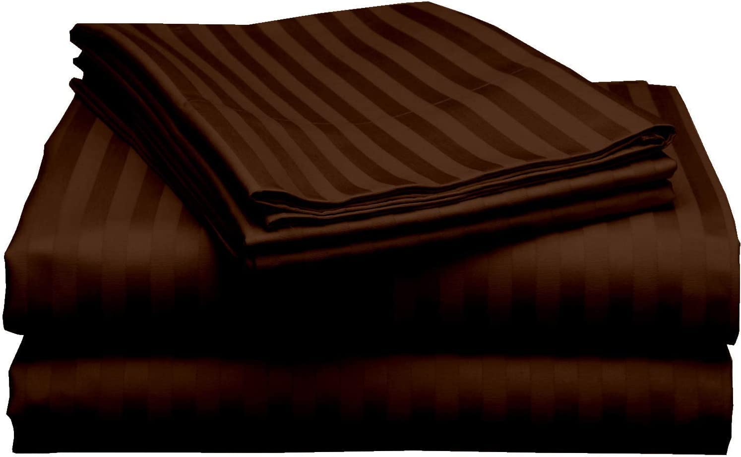 100% Egyptian Cotton 1 Piece Fitted Sheet - Chocolate Stripe Fully Elasticized Deep Pocket Of 45 CM - All Around Fitted Sheets For Better Comfort - Double Size.