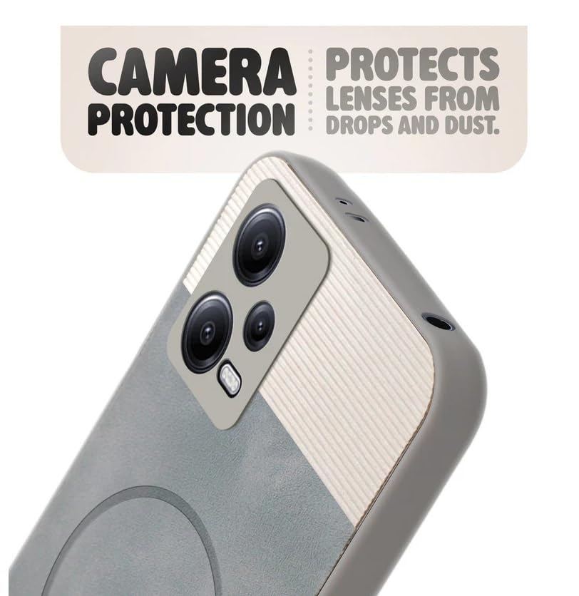 Image of Bintage CASE Mac Safe Design Hard Light Weight Back Case | Soft Border Camera Protect | Dual PU Leather Finish Back Cover Compatible for Poco X5 5G - White & Grey