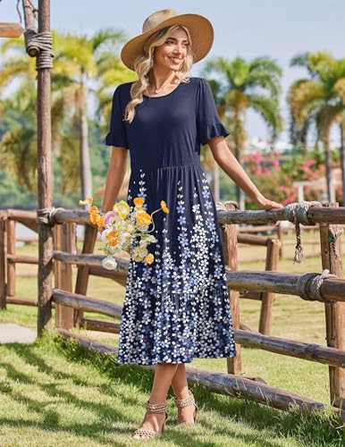 Image of Zeagoo Womens Summer Dresses 2026 Casual Midi Dress Flowy Sundress Ruffle Short Sleeve Tiered Dresses A Line Boho Dress