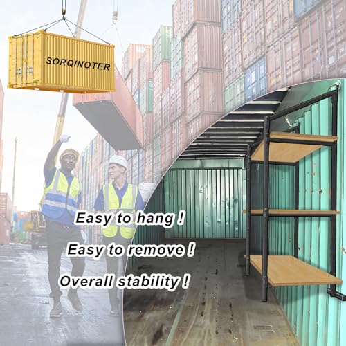 SORQINOTER (4-Pcs Shipping Container Shelving Storage Bracket Adjustable 3-Tier Hanging Type - Heavy Duty Cargo Shipping Container Shelf Shelving Brackets Universal - Easy to Hang and Remove - Black