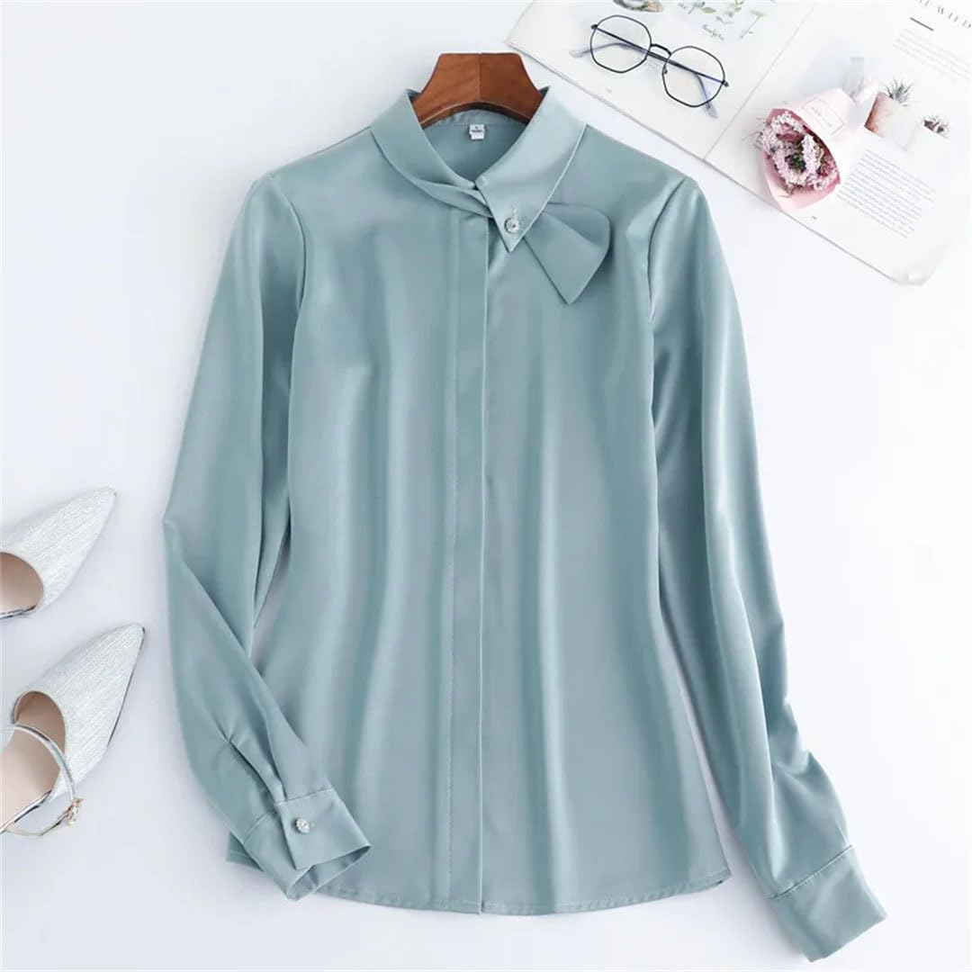 Blusa de satén de manga larga para mujer, blusa formal de trabajo para oficina