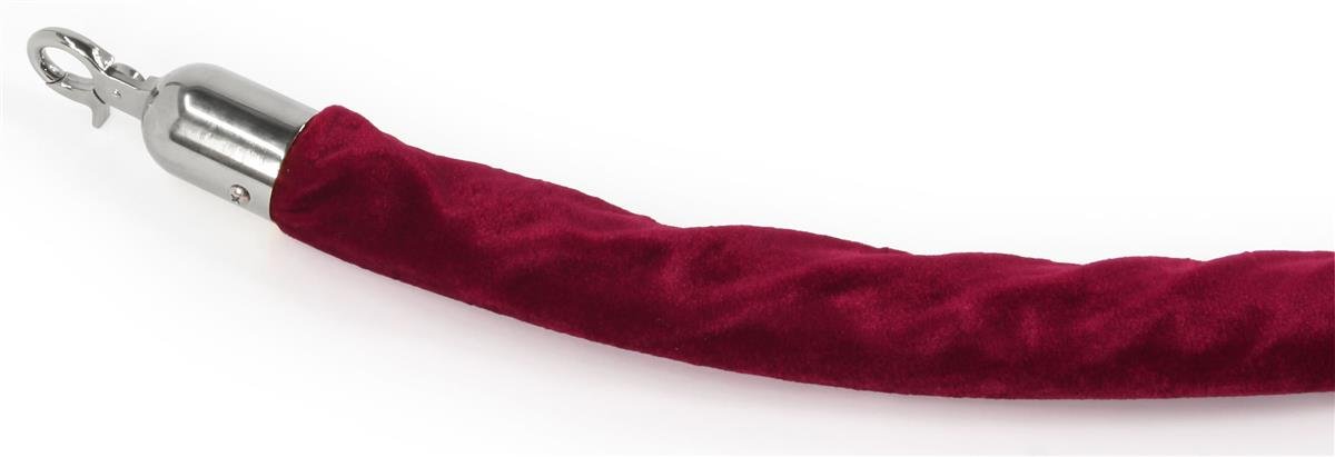 Set of Two - 78 Inch Burgundy Velvet Rope Barrier with Chrome Hooks