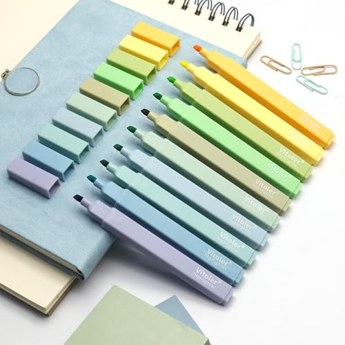 Vitoler Highlighters, Cute Assorted Colors, No Bleed Chisel Tip,10Pcs | Cute Pastel,No Bleed,Bible Study for Journaling Planner Notes School Supplie