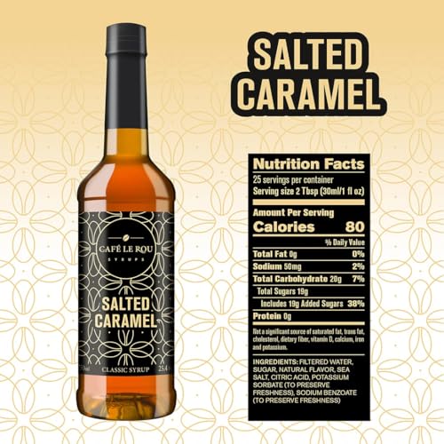 Image of NEW Cafe Le Rou Salted Caramel Coffee Syrup 25.4 oz (Caramel, 1-pack)*Includes 1 Syrup Dispensers*Flavoring Syrup for Tea and Coffee