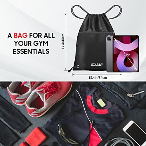 SLIJAR Drawstring Gym Bag, Large Sports Waterproof Backpack String Swim Pump Bags PE Bags Drawstring for Women Men, Gym Sack Drawstring Bag for Travel Beach School Holidays Suitable Sports,Adults,kids