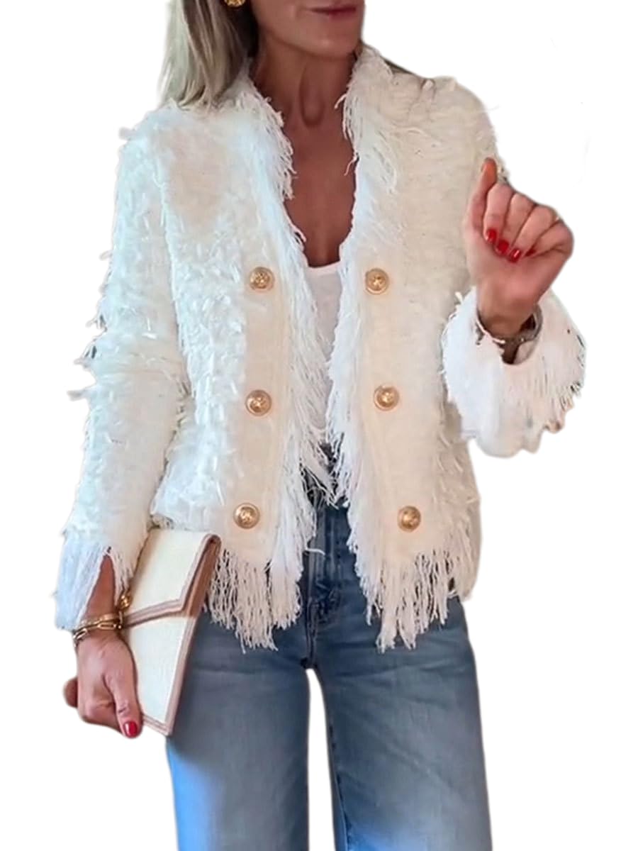 Cardigan for Women Trendy Long Sleeve Open Front Cropped Tassel Jacket Work Office Fashion Winter Coat