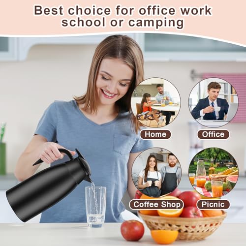 Image of Norme 2 Pcs Thermal Coffee Carafe Insulated Stainless Steel Coffee Carafe for Hot Liquid Vacuum Thermal Pot Creamer Pitcher Dispenser with Brushes Keeping Hot Water Milk(Black,51 oz)