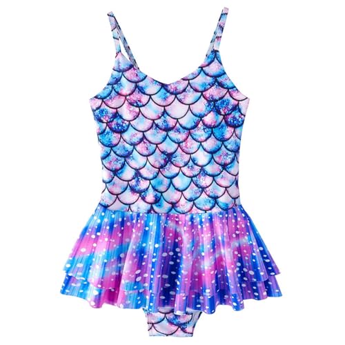 SERTAS Girls Mermaid Swimsuit,Fancy Dress,Swimming Costume Mermaid Swimsuit,Kids Ruffle Skirt One Piece Swimwear,Bathing Suit Summer Holiday Beachwear for Girls (UK, Numeric, 140, Regular, Blue)