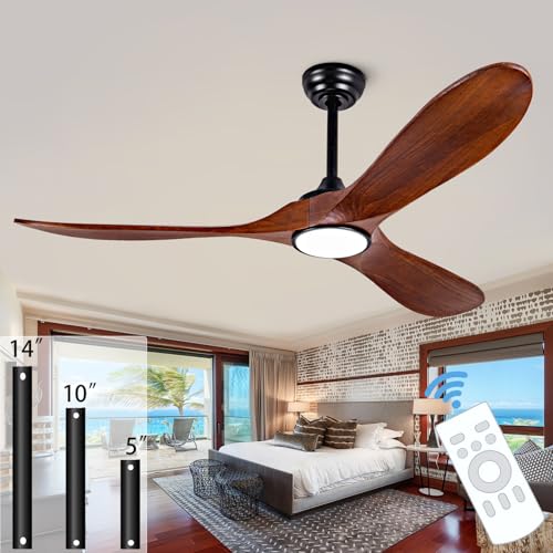 Image of 52-inch silent ceiling fan light with remote control, 3CCT, walnut finish. | 3CCT, mobile app, full memory function, for use in living rooms, dining rooms, bedrooms, offices, balconies, and outdoors.