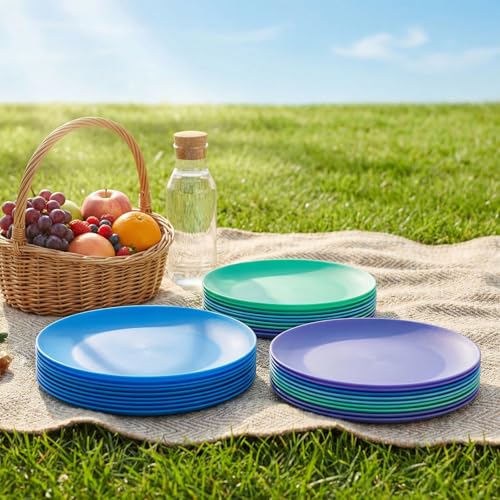WEXINHAO Plastic Plates Reusable - 10 inch Unbreakable Dinner Plate set of 12 - BPA Free Dishwasher Safe Microwave Plates - Everyday Large Plate for Kids Kitchen Salad Party Outdoor - Image 5