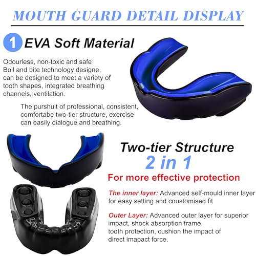 Double Layer Mouth Guards Slim Fit Junior Mouldable Gum Shield with Case for Boxing Men MMA Rugby Hockey Basketball Muay Thai Kickboxing Football All Contact Sports ( - Image 2