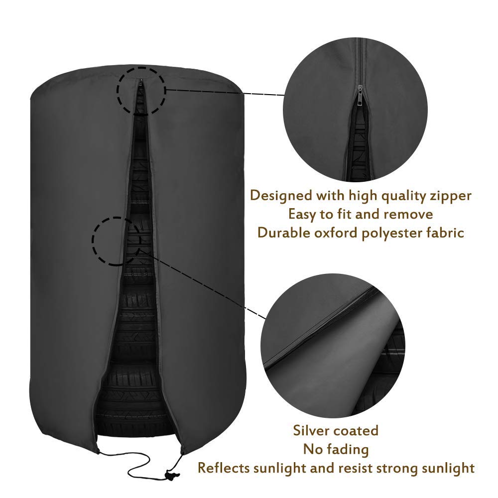 J&C Tire Cover Black 420D Tire Storage Bag Waterproof Spare Tire Bag Tote Protective Cover Seasonal Tire Cover (28x43in)
